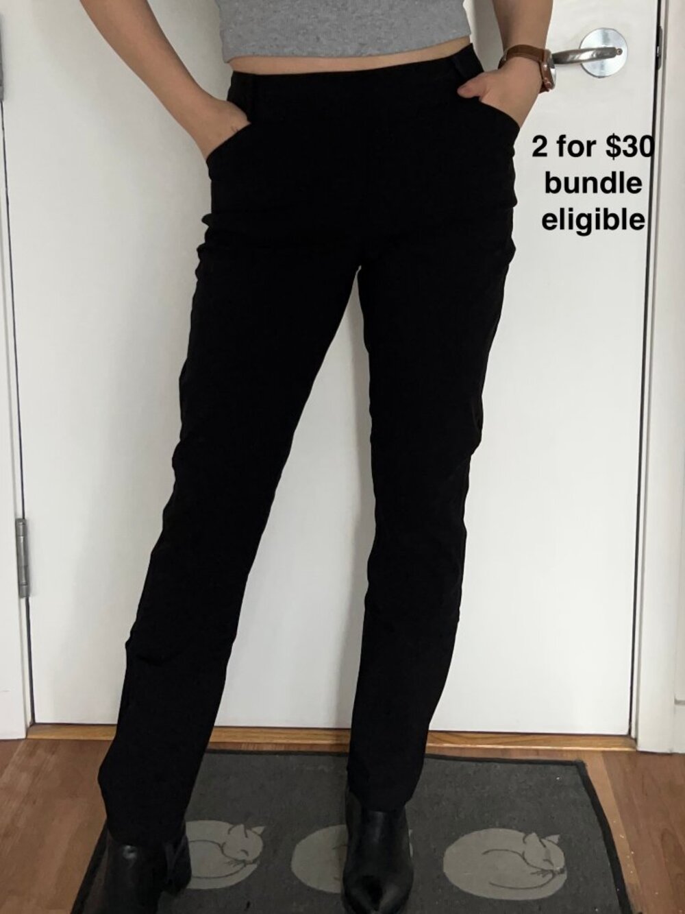 Smart Set Black Straight Leg Work Pants Pull On Work Trousers Mid Rise